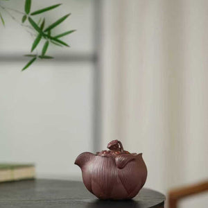 宜興紫砂紫泥蓮蓬手抓壺170cc