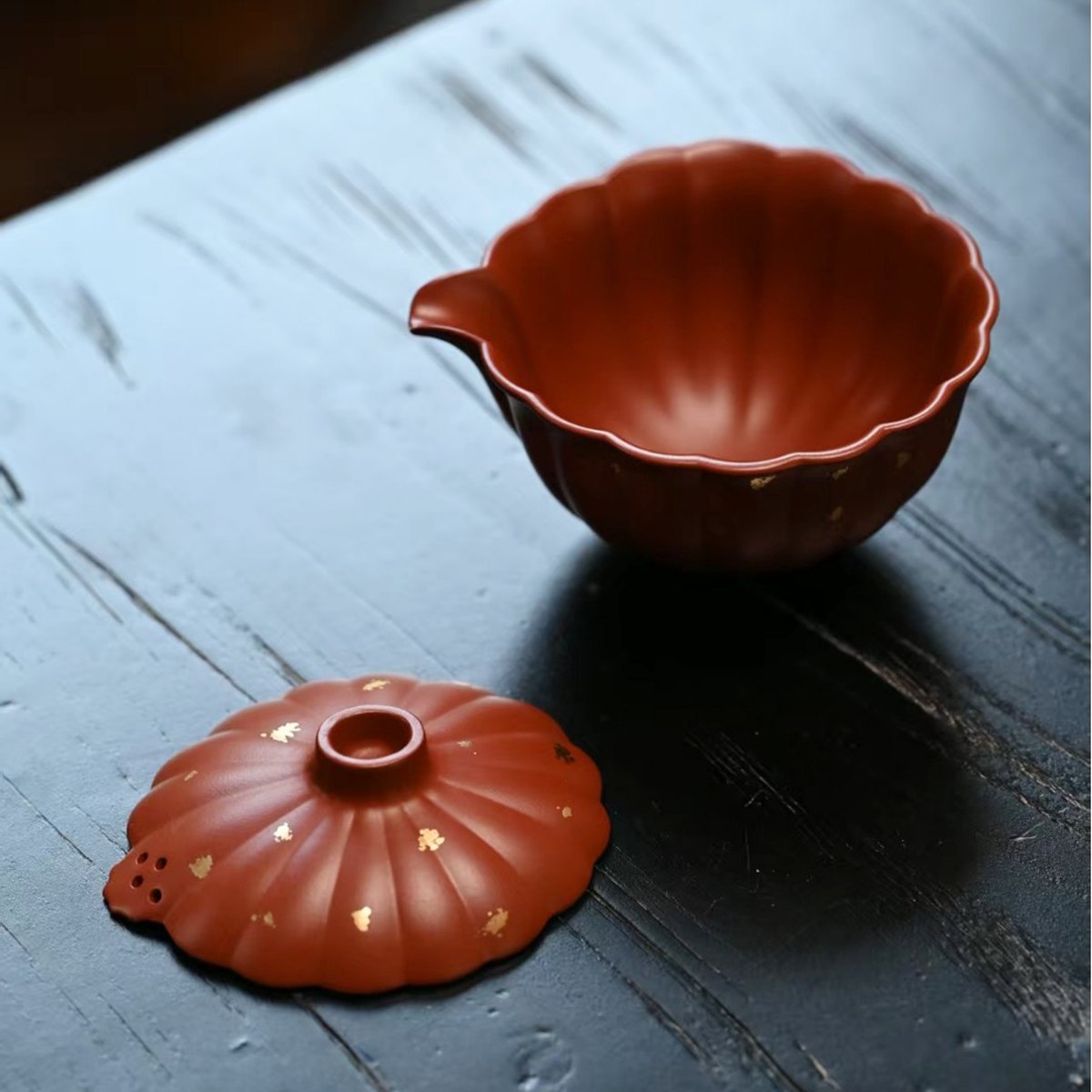 大紅袍朱泥菊瓣手抓壺一壺二杯旅行套組150cc