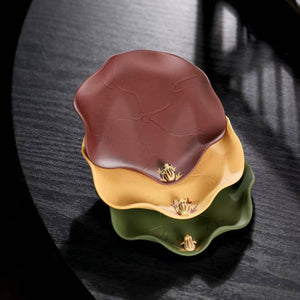 宜興紫砂茶具配件紫砂荷葉青蛙杯墊三種泥料精美手工藝品