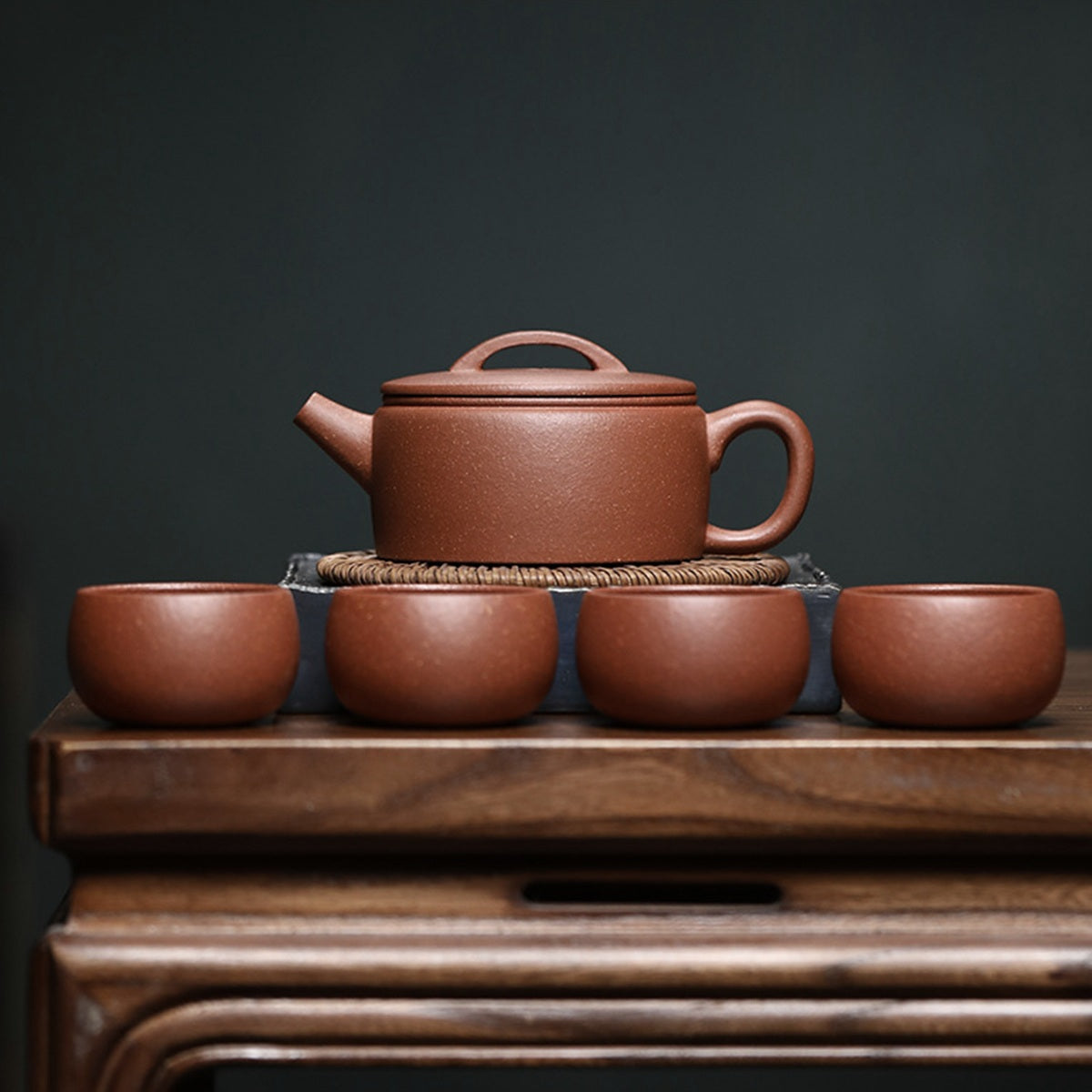 宜興紫砂壺禮盒降坡泥漢瓦壺一壺4杯茶具套裝組