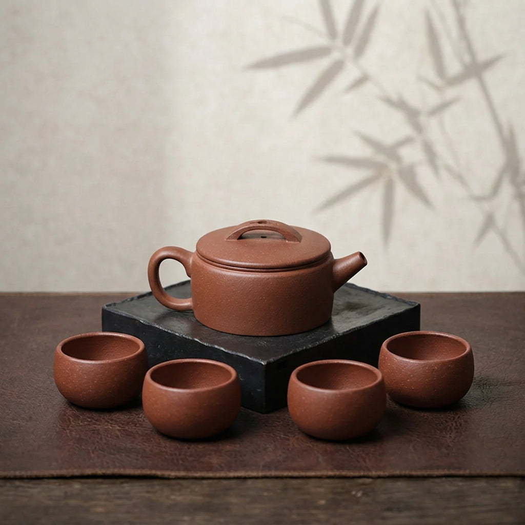 宜興紫砂壺禮盒降坡泥漢瓦壺一壺4杯茶具套裝組