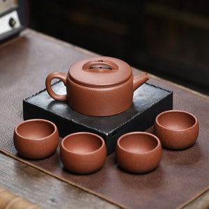宜興紫砂壺禮盒降坡泥漢瓦壺一壺4杯茶具套裝組