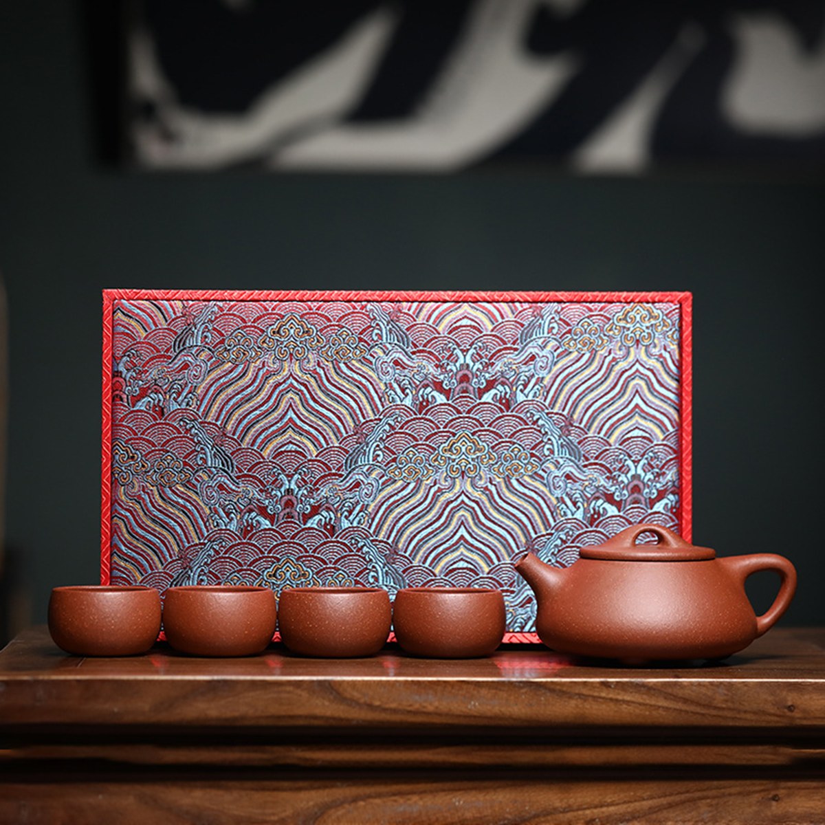 降坡泥景舟石瓢壺一壺4杯茶具禮盒套裝組