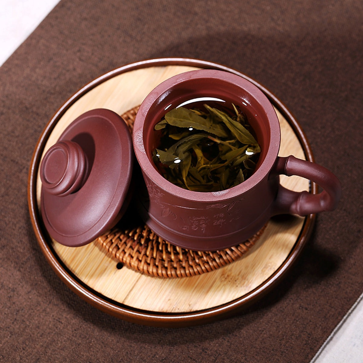 紫砂辦公杯蓋杯380cc竹影清風禮盒組