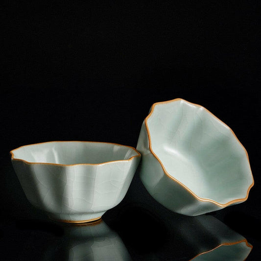 豐子汝窯茶杯-牡丹對杯組