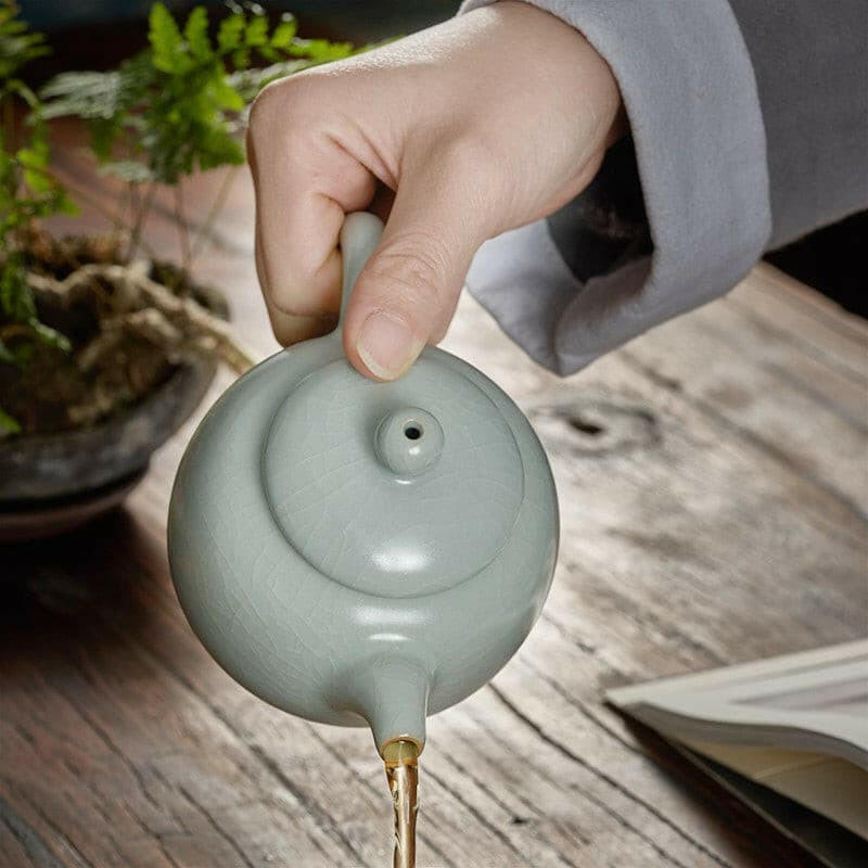 台灣豐子汝窯茶壺匏尊壺容量200cc林德豐仿宋汝窯現代官窯茶器泡茶品茗
