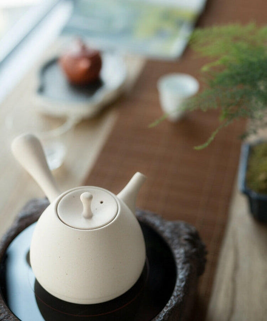日式白泥側把砂銚煮茶壺功夫茶具